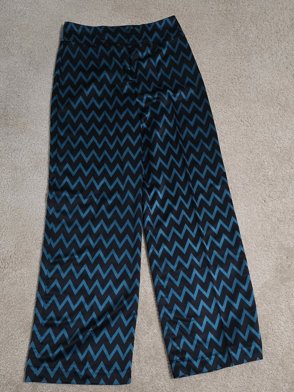 Chevron Wide-Leg Pants in Teal and Black